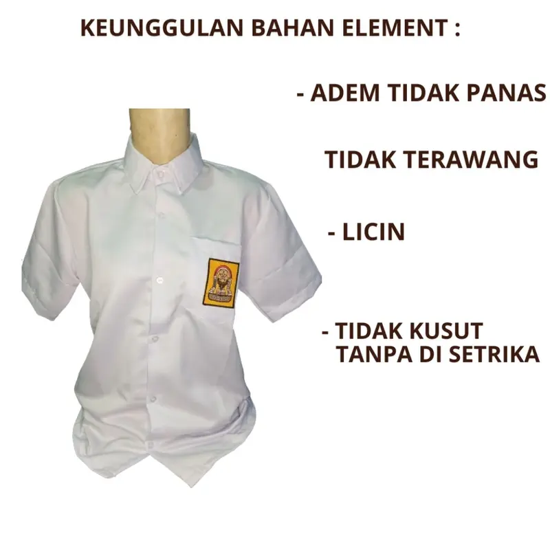 BAJU PUTIH PENDEK SMP BAHAN ELEMENT PREMIUM FULL BET LOGO BORDIR 1