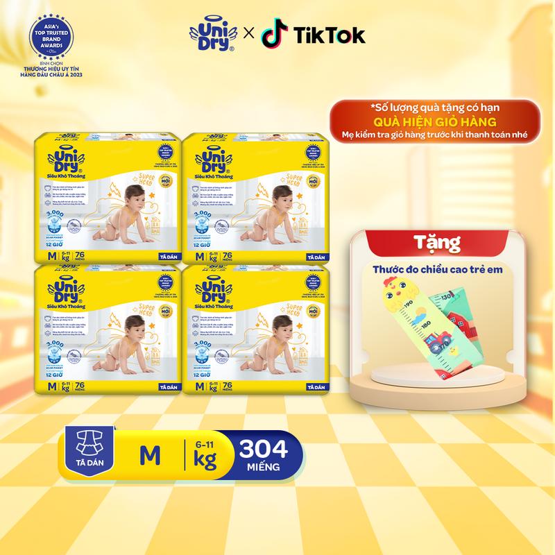  Combo 4 Tã dán UniDry G6X Siêu khô thoáng gói Super Jumbo M76 L68 XL62 