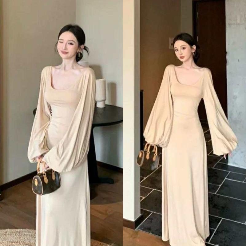 VÁY BODY THU ĐÔNG TAY PHỒNG LƯỚI PHỐI THUN V43 Đầm body tay dài tay phồng form suông SIMIHOUSE