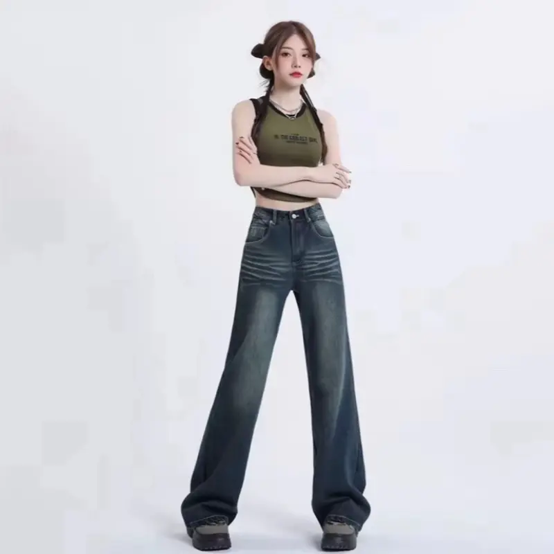 ￼COD amode Abu abu Retro High Waist New Celana Jeans Panjang Wanita 3