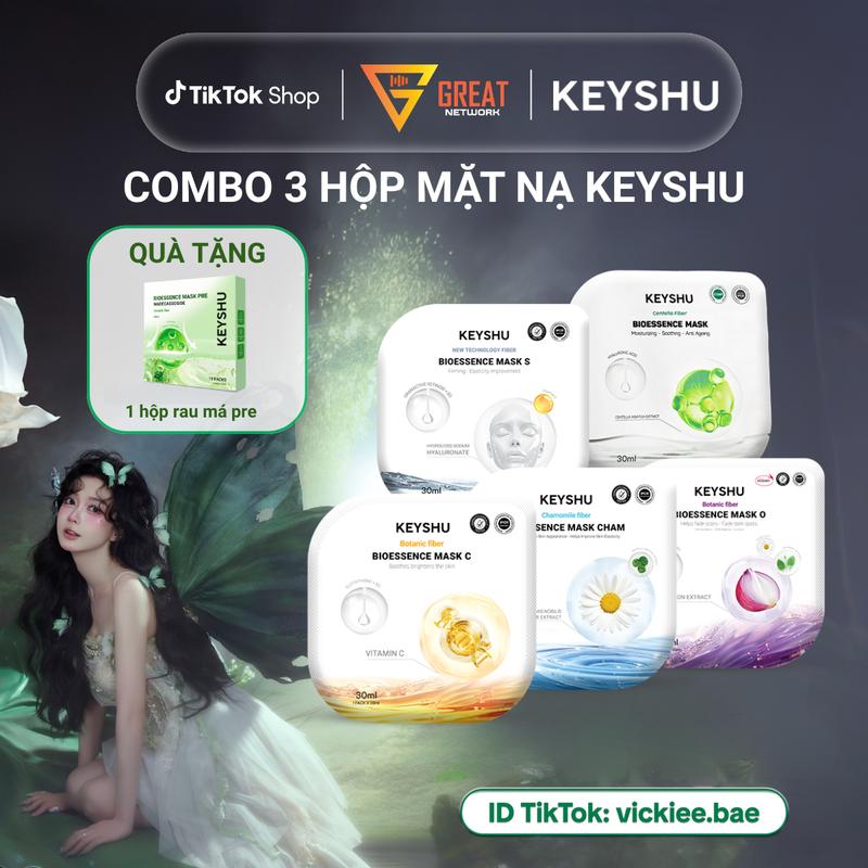   ĐỘC QUYỀN KEYSHU x Vic  Combo 3 Hộp Mặt Nạ Sợi Xơ Rau Má Centella Fiber KEYSHU Dưỡng Ẩm Làm Mềm Da Hỗ Trợ Ngăn Ngừa Lão Hóa 10 Miếng 30ml 