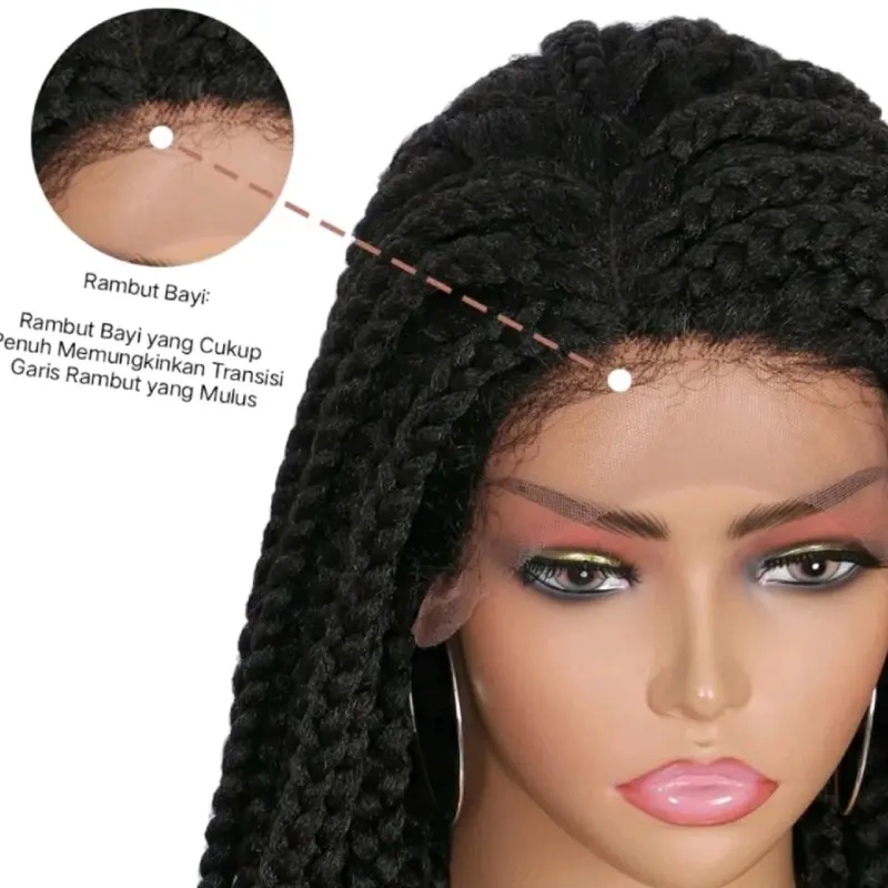 Wig Wanita Rambut Kepang Panjang Model Wanita Amerika Afrika Wig Wanita Lace Front Kepang Panjang 70 Cm 5