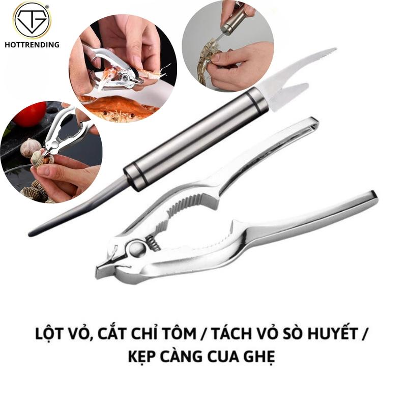  Dụng Cụ Chế Biến Hải Sản Cắt Chỉ Lưng Lột Vỏ Tôm Tách Vỏ Sò Huyết Kẹp Càng Cua Ghẹ Chất Liệu Inox 304 