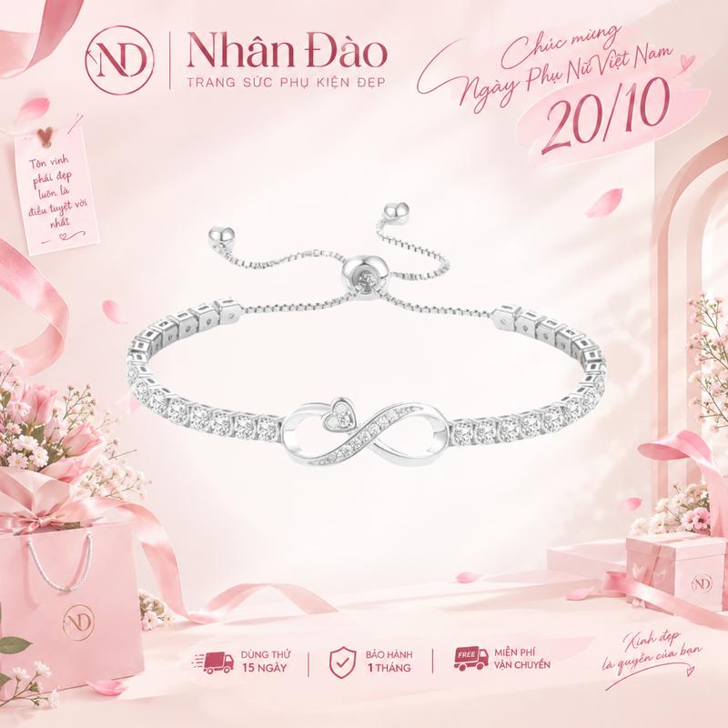 Lắc tay VÔ CỰC TRÁI TIM kết hợp đính đá sang trọng, thiết kế dây rút có thể diều chỉnh size tay, TITAN cao cap [SK]