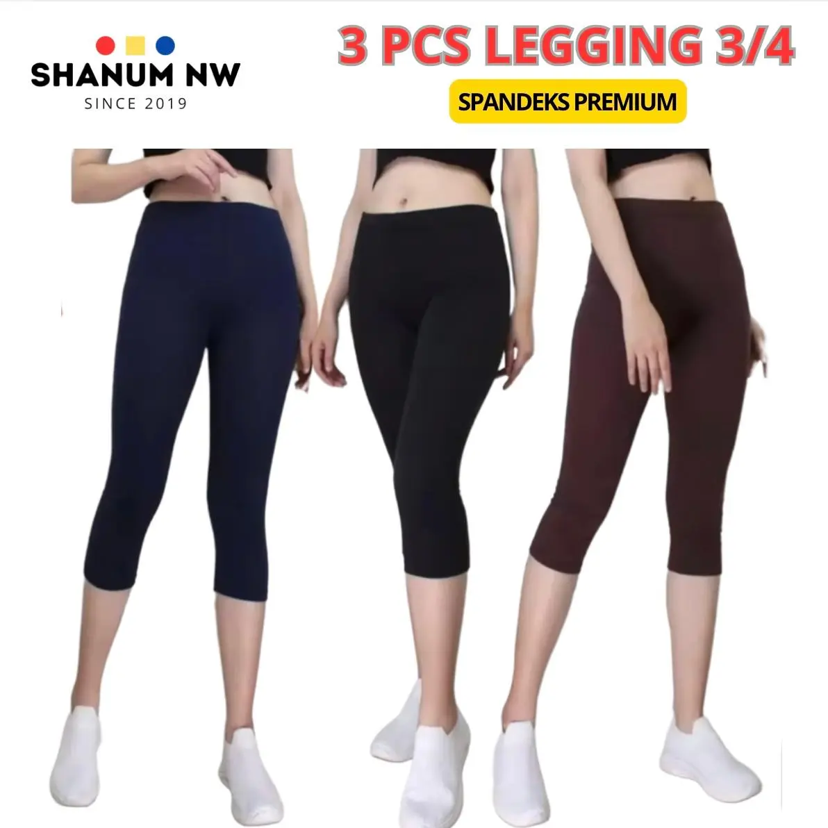 3 Pcs Celana Legging 3/4 Wanita Dewasa Spandek Premium Legging Pendek