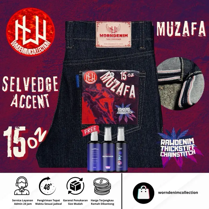 WORNDENIM-Muzafa Series-Raw Denim 15 Oz-Buttonfly-Sanforized-Slimstright-Nonstretch