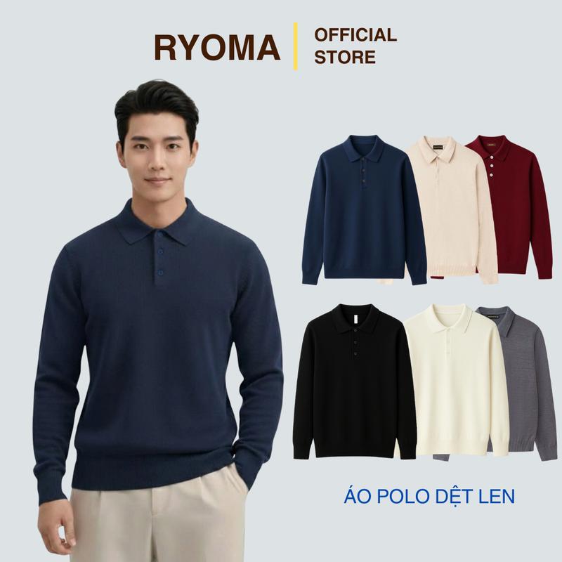 Áo polo nam RYOMA dài tay dệt kim bassic đơn giản chất len lông thỏ mềm mịn giữ nhiệt tốt NLH-11