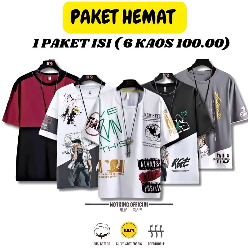 Paket 100rb dapat 6 pcs/ Kaos Distro New /kaos pria Wanita Terbaru 0