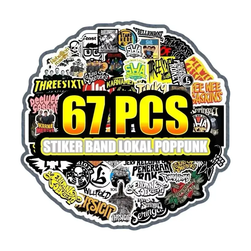 Stiker pack isi 67 pcs band pop indo Sticker punkk code tahan air aesthetic viny hologram