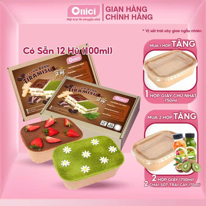 Set Làm Bánh Tiramisu Hộp Thượng Hạng 2 Vị Matcha, Cacao Bếp Của Mẹ ONICI thành phẩm 12-14 hũ (100ml)- kèm công thức nấu và quà tặng
