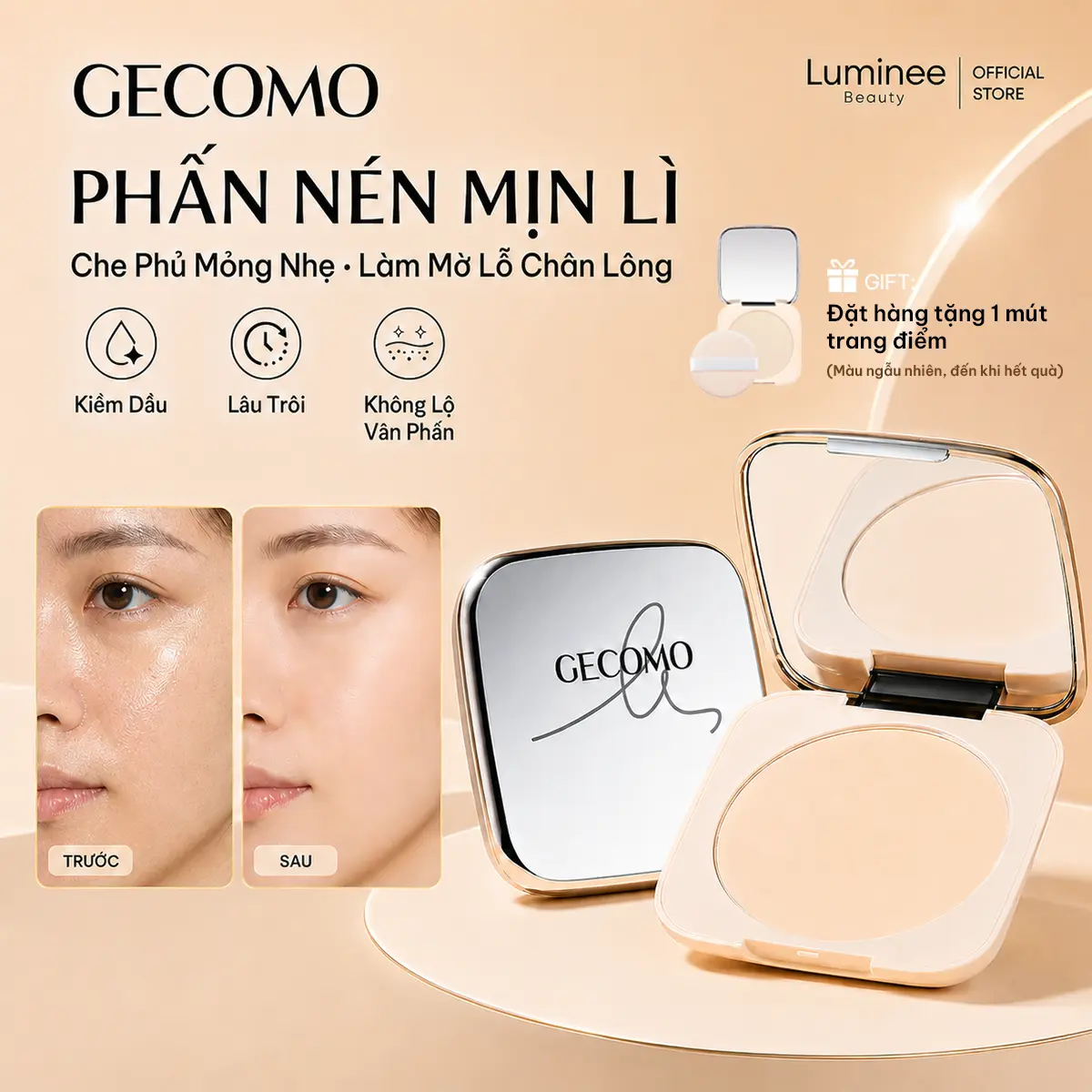 【COD】Hàng chính hãng GECOMO Powder 20g Phấn Nền Kiềm Dầu Giữ Lớp Trang Điểm Lâu Trôi Chống Thấm Nước Và Mồ Hôi Phù Hợp Với Da Dầu Và Da Nhạy Cảm Phấn Phủ Cố Định Lớp Trang Điểm Dành Cho Nữ Che Khuyết Điểm & Nâng Tông Trắng Da B53