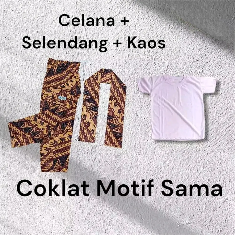Setelan Celana Batik dan Selendang Betawi Dapat Kaos Putih Polos