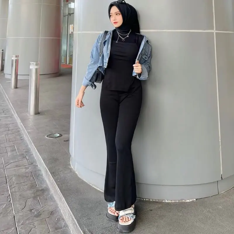 Flare Pants - Highwaist Scuba Cutbray Wanita - Highwaist Flare Pants 2