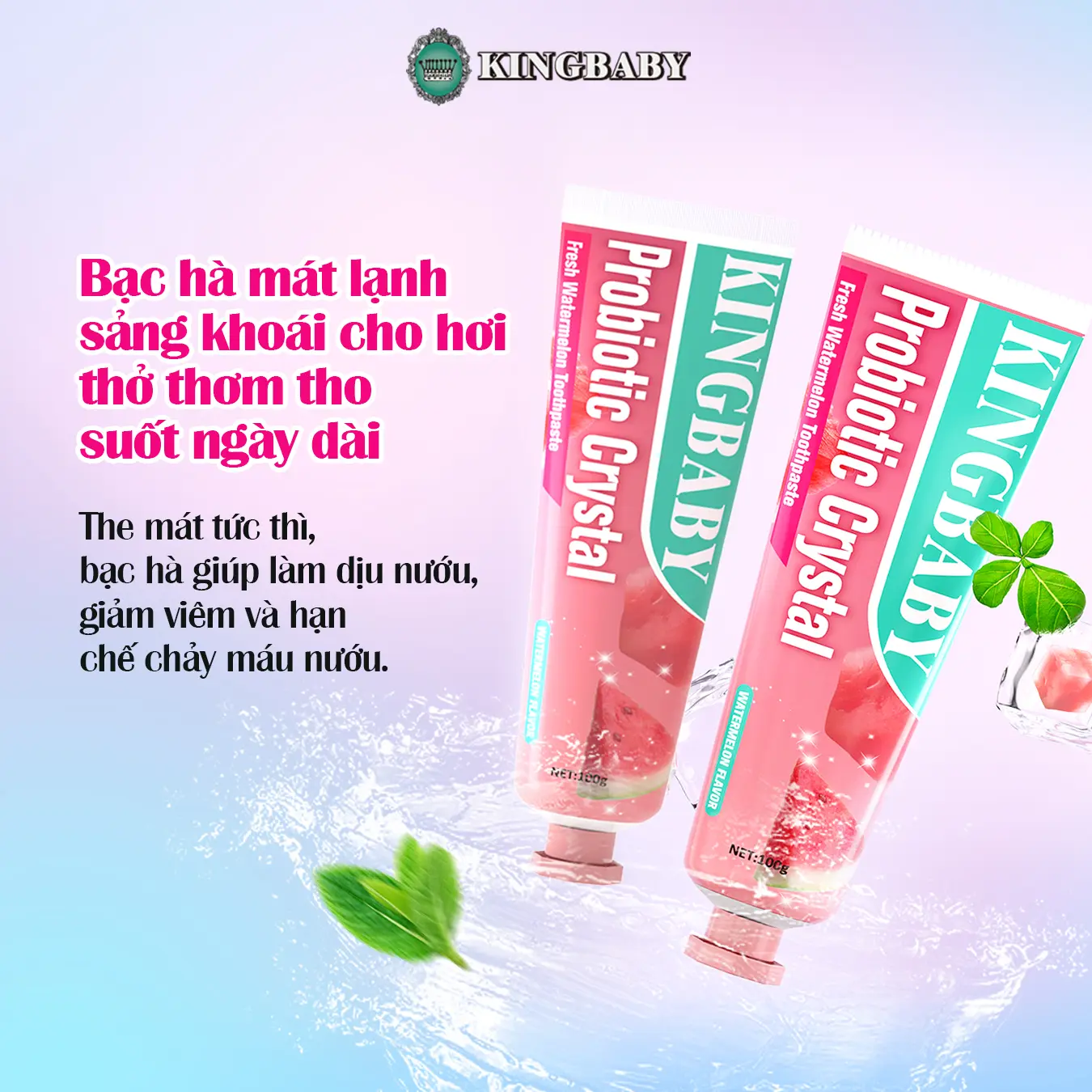 Kem Đánh Răng KINGBABY Vị Dưa Hấu Mát Lạnh Giúp Làm Trắng Răng, Cải Thiện Hơi Thở Và Bổ Sung Lợi Khuẩn Khoang Miệng (100g)