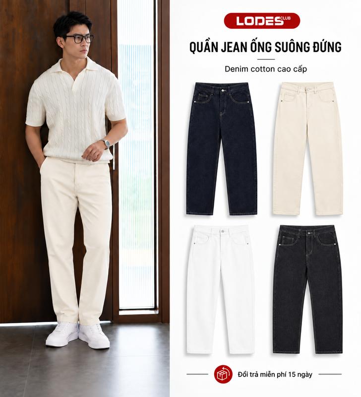 [Premium version] Quần Jean Ống Suống Đứng  LODES CLUB Form Hàn Quốc Chất Denim Cotton Mềm Mại Dành Cho Nam, Menswear Wash Mềm Vintage