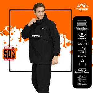 Jas Hujan TWINS19 Jas Hujan Saku Kangguru Pria Wanita Dewasa Anti Air Bahan Taslan Import Raincoat Waterproof