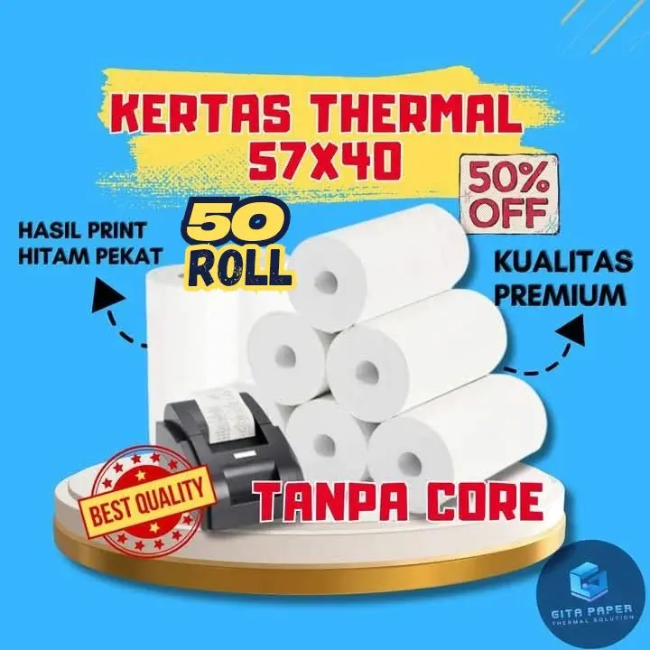 KERTAS THERMAL 58X30 57X30 57X40 57X48 80X50 80X80 CORELES HITAM PEKAT 10 PCS 50 PCS 100 PCS Struk Roll lebel 4
