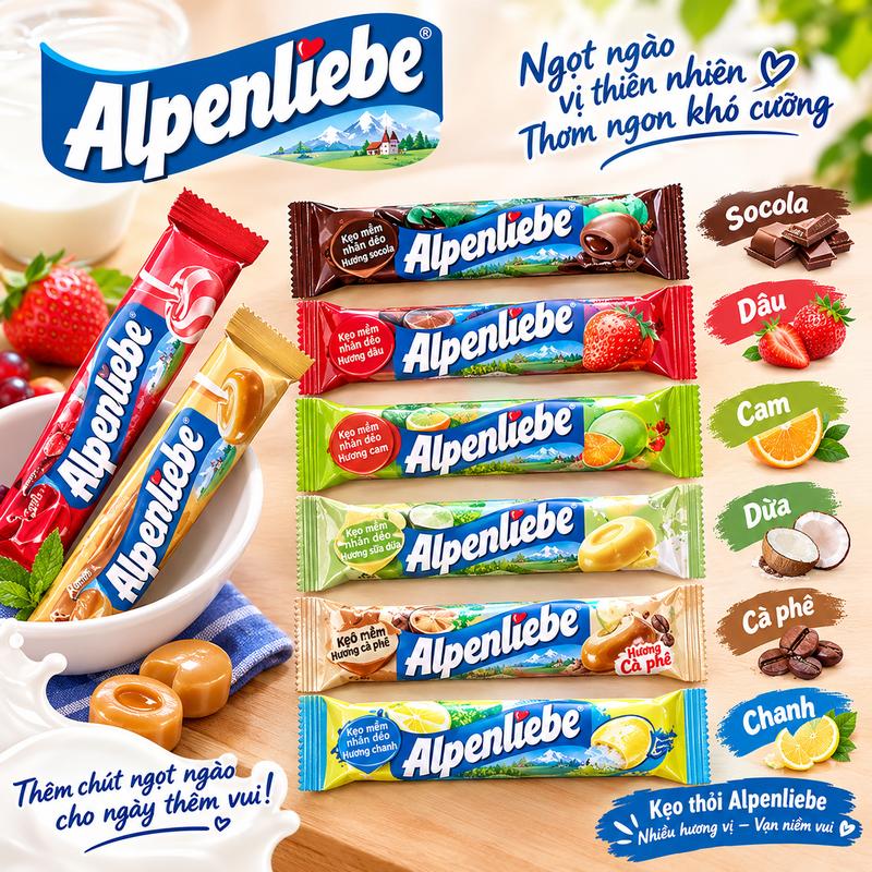 Combo 5 thỏi kẹo Alpenliebe & Kẹo nhai Mentos Đủ Vị