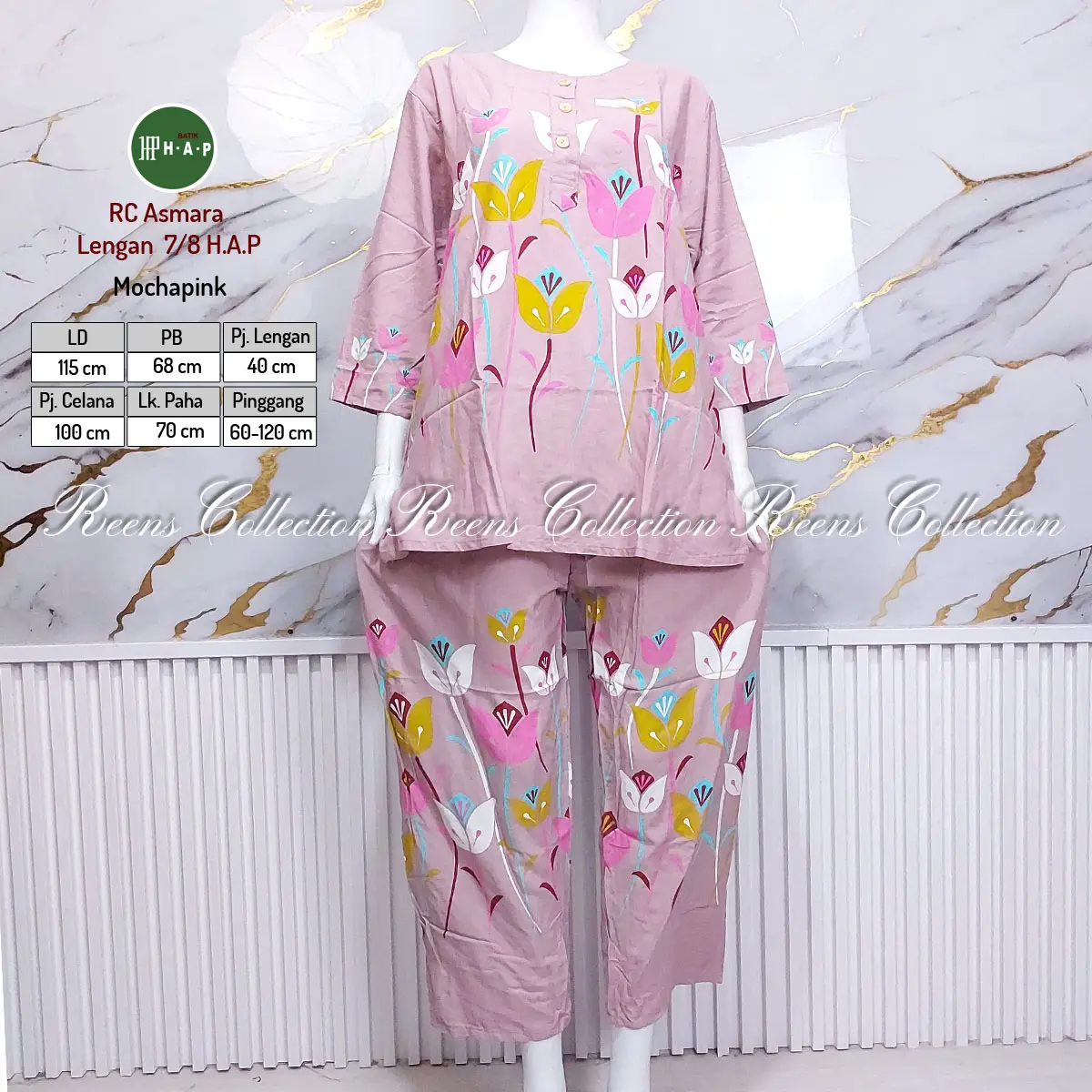 Batik H.A.P Setelan RC ASMARA Lengan 7/8 | Piyama Wanita Celana Panjang Busui Kancing Rayon Motif Tidur Baju