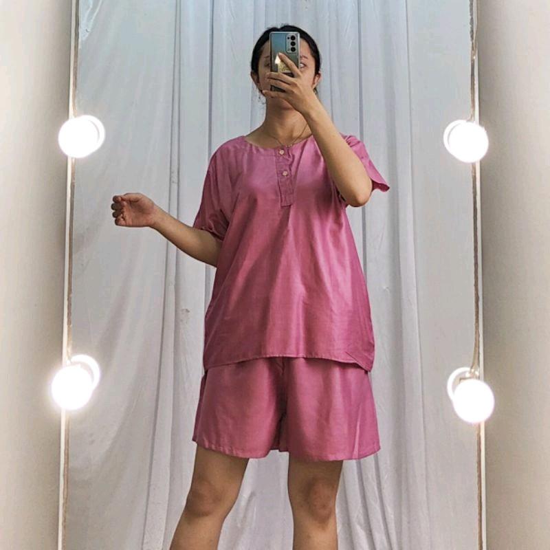 Setelan Baby Doll Celana Pendek Gogo Rayon All Size Nyaman Kancing Busui Motif 6