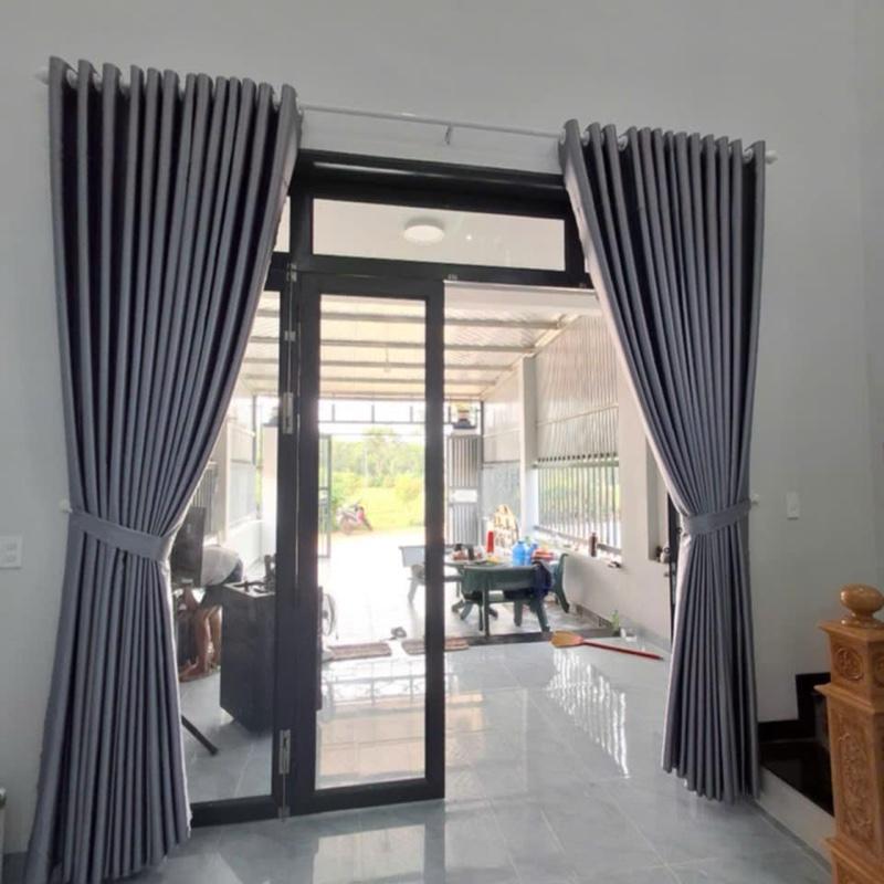 REMBUITHU Vải Gấm Trơn Màu Xám Ghi Nhạt Cản Nắng 95% May Xỏ Lỗ Khoen Tính Giá Theo Mét Căng Thẳng Cho Rèm Cửa