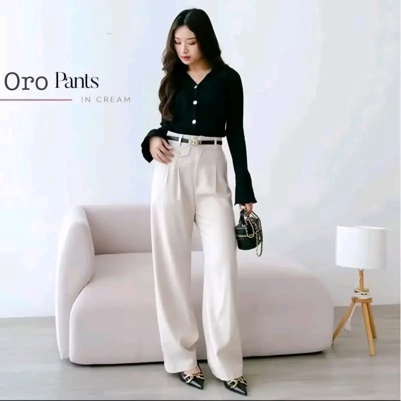 Celana ORO PANTS HIGH WAIST LOOSE TROUSER Anti Kusut - Celana Kerja Wanita Kekinian