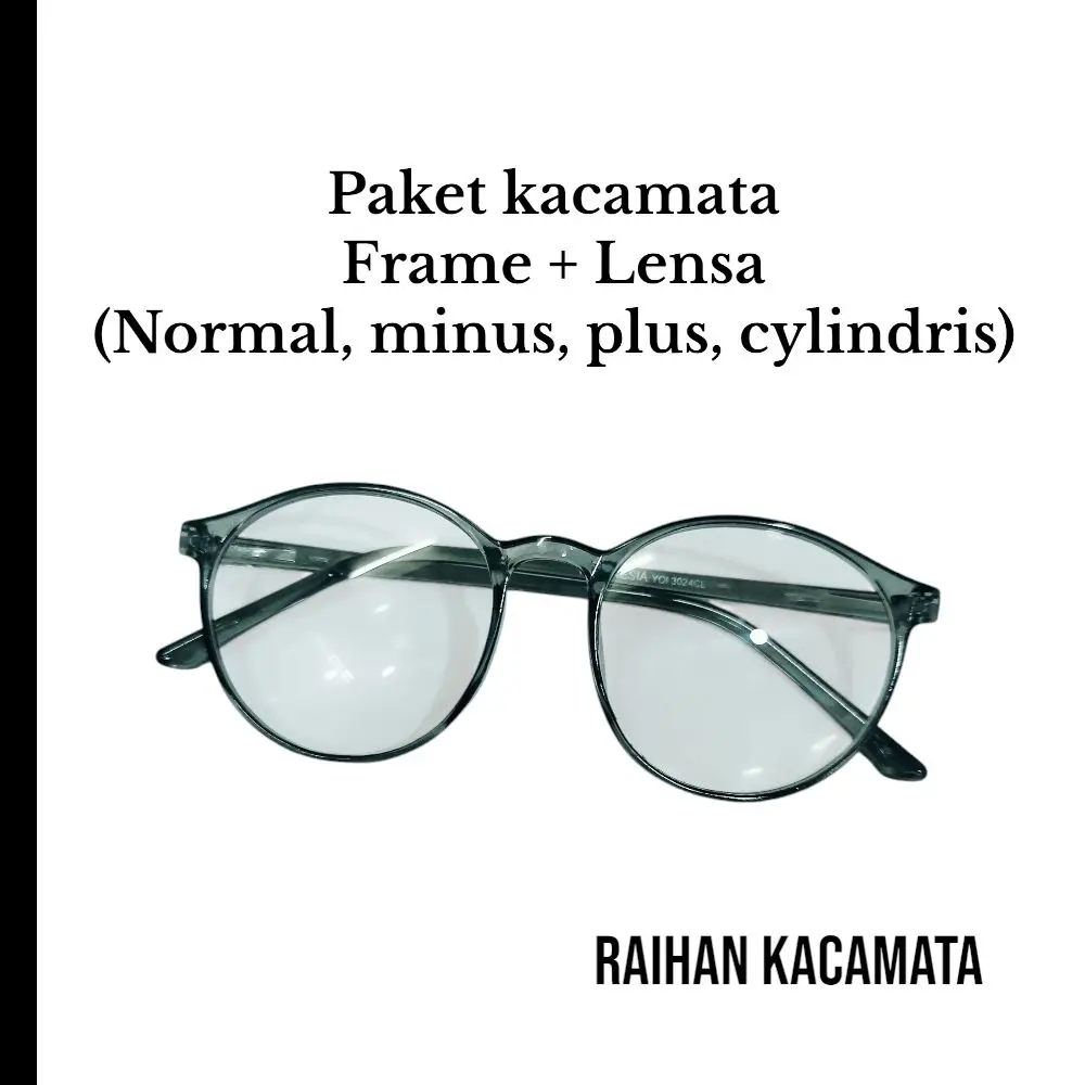 Paket kacamata lengkap model bulat lensa normal/minus/plus/cylindris pria wanita unisex