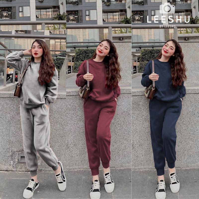 Bộ Nỉ Ép Thu Đông Chất Vải Nỉ DÀY DẶN Có Bigsize Leeshu Chất Vải Nỉ Ép Xịn Xò 1bộ Nặng 1kg Siêu Ấm Mặc Nhà Đi Chơi Nữ Women