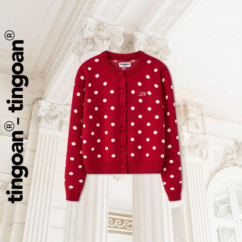  TINGOAN X KOL - áo dệt kim cardigan ĐỎ phối chấm bi DOTTIE CARDIGAN DR 