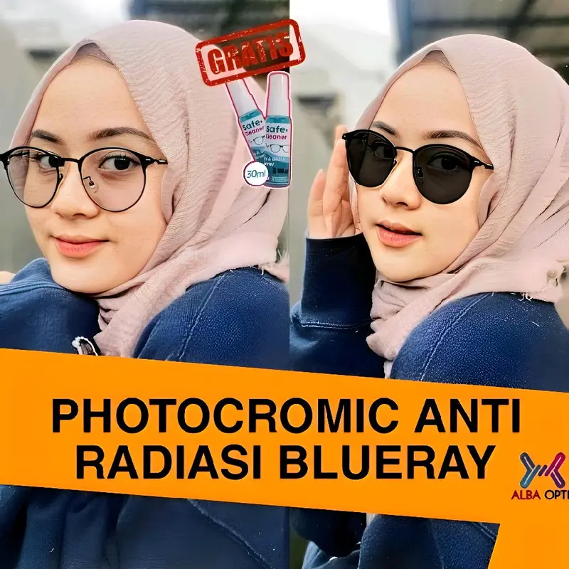 AlbaOptik Kacamata Photocromic Anti Radiasi HP Komputer Minus Plus Murah K Perempuan kekinian Eyewear Glasses Cat Daily Kacamata Bulet Kacamata One Drive Wanita Lensa Photocromic Anti Radiasi UV & Blueray Bonus Hardcase Lap Anti Embun Lens Cleaner 0