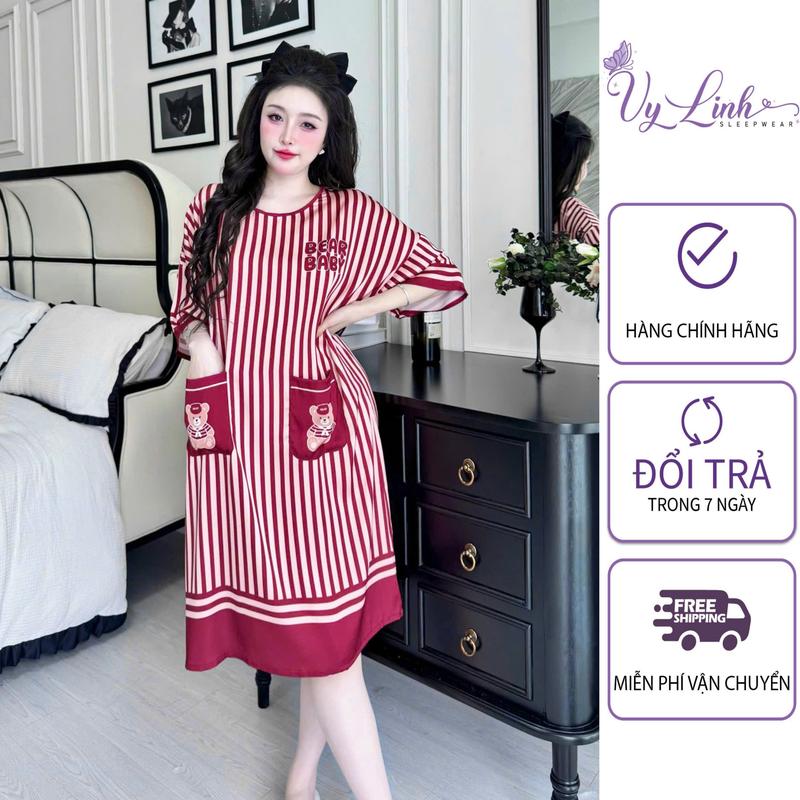  Đầm Ngủ Nữ Cộc Tay Form Suông Hoạ Tiết In 3D Chất Liệu Lụa Latin Mềm Mịn Nhẹ Mát S428-2 