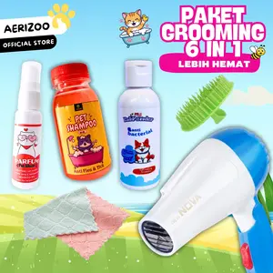 Paket Grooming Kucing 6in1 Lengkap Perlengkapan Mandi Anabul Murah Aerizoo