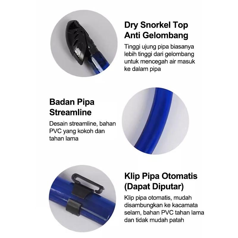 Kacamata Snorkeling / Renang Anti Kabut - Kaca Tempered HD, Perlengkapan Selam untuk Pemula & Profesional, Termasuk Snorkel