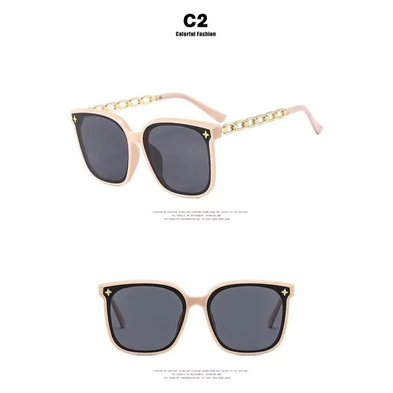 BISA COD Kacamata Hitam Bingkai Persegi Fashion Untuk Wanita Bahan Metal Premium Rantai UV Sunglass IMPORT W15963 7