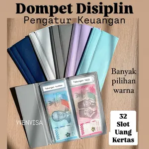 Dompet Disiplin Keuangan Polos Mini Pengatur Bulanan Kulit Sintetis 32 Slot Uang Kertas Warna Variasi Dompet Tabungan Pintar Kartu