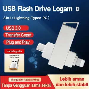 2TB Flash Drive For Ip  Typec iPhone 3IN1OTG ISO Flashdisk High Speed USB 3.0 Flash Drive Flashdis Flash Disk[lightning+TYPEC+USB] Penyimpanan Komputer Storage