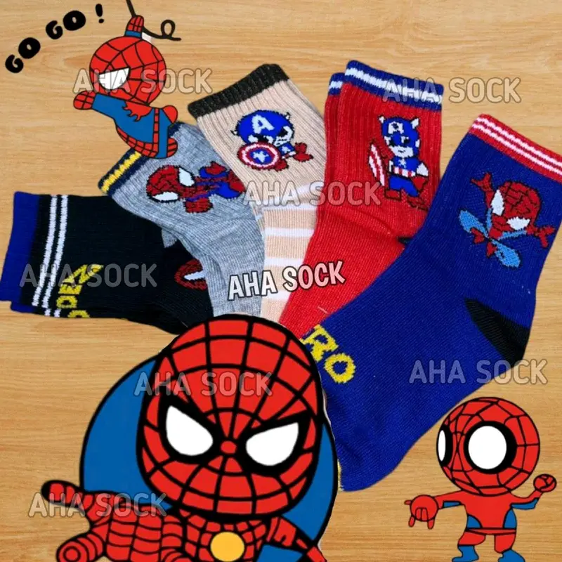Paket [4 Pasang] Kaos Kaki Anak Laki Laki Motif Superhero ukuran TK PAUD Lembut dan Nyaman Katun Fashion Socks kaus kaki 4 - 8 tahun 6