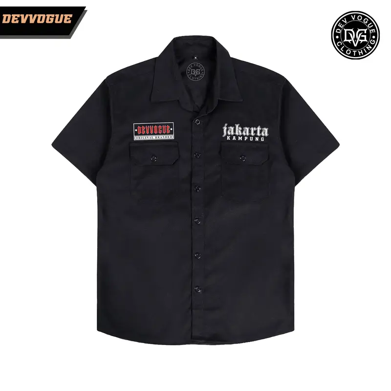 DEVVOGUE Kemeja Workshirt KAMPUNG JAKARTA / Work shirt Band Distro Hitam 1