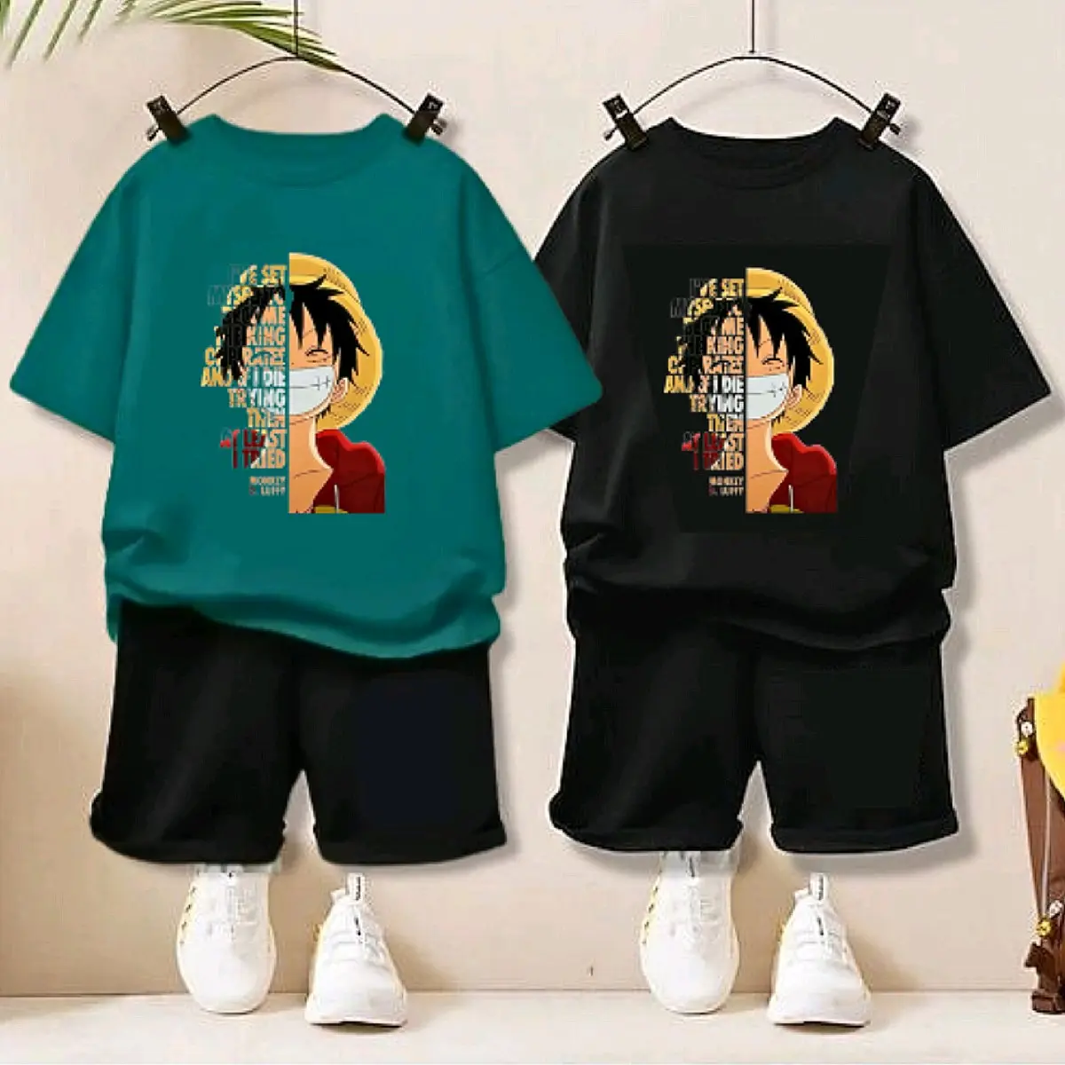 Baju Setelan Anak Laki Perempuan Luffy Quote Fashion Laki-laki Perempuan Dengan  Celana Pendek