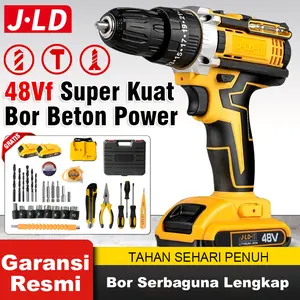JLD 48Vf Mesin Bor Impact Baterai 2-Speeds Built-in Bit Slots&Level Bor Cas jld 2 Bater Case 25+3 Bor Cordless Impact  Bor Tangan Bor Baterai Murah Berkualitas Promo Bor batrai Lengkap Portable Satu Set Baru JLD II Torsi bor  cas  2  baterai impact