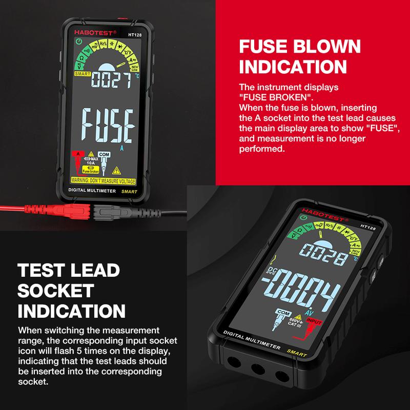 Product Introduction of HABOTEST HT128 Smart Digital Multimeter Rechargeable Non-Contact Touch Screen Multimetro Tester transistor 6000 Counts True RMS NCV Auto Range DC/AC Voltmeter 40