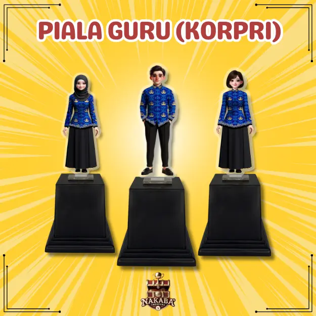 Piala Akrilik Guru (Model KORPRI) Plus Tatakan I Penghargaan Dan Hadiah Hari Guru Nasional