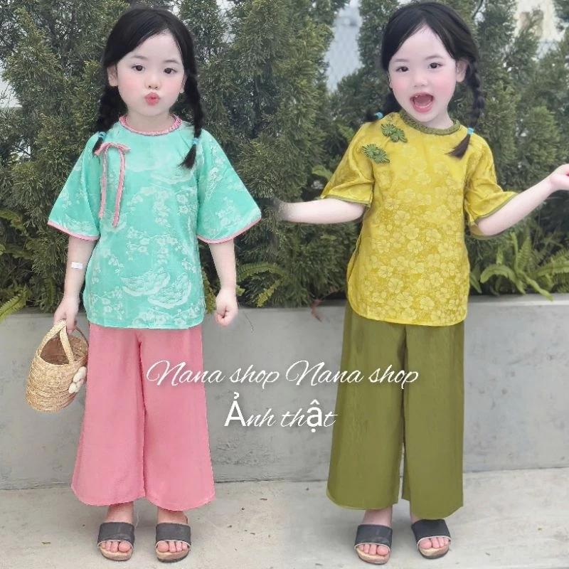 Bộ bà ba Nhã Chi chất vải gấm mềm mát size 7kg - 35kg Bộ quần áo bé gái