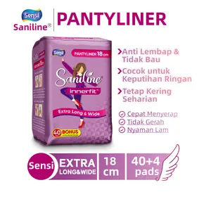 SANILINE Pantyliner Wanita Anti Lembap & Tidak Bau Cocok untuk Keputihan Ringan Nyaman untuk Ibadah & Mudik Lebaran Tetap Kering Seharian 15cm/18cm 40 Pads