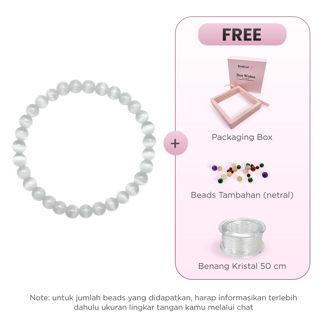 [BlinkCat Signature] Gelang Kristal Alami: Pure White Blink Cat's Eye - Natural Crystal Bracelet asli ori