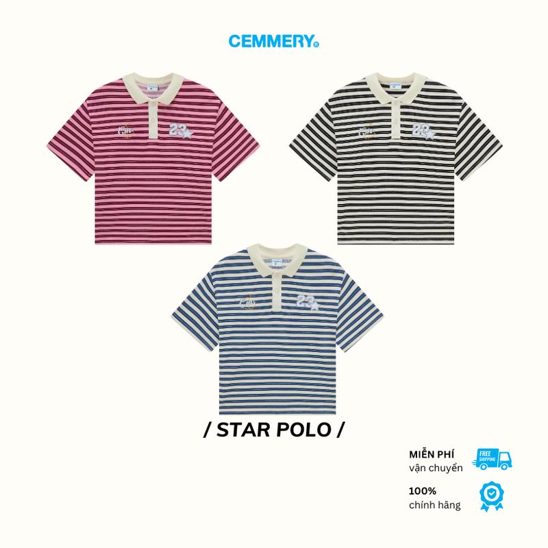 Áo Thun Polo CEMMERY Local Brand Chính Hãng Star Polo Form Boxy Vải Cotton Da Cá Sọc Ngang 3 Màu