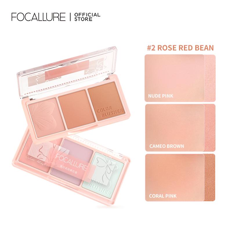 FOCALLURE Sunset Garden Bảng phấn má hồng 3 màu Phấn má hồng dạng bột có sắc tố cao Lâu trôi Dễ dàng pha trộn Trang điểm má hồng nhẹ