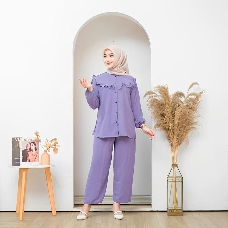 Product Introduction of setelan wanita one set outfit remaja terbaru oversize Sena baju wanita jumbo xl xxl one set kekinian simple  Crinkle Muslim Airflow Celana Panjang Kulot Remaja setelan wanita jumbo Atasan Casual Dewasa Tunik Katun Bawahan Nyaman Santai Harian 7