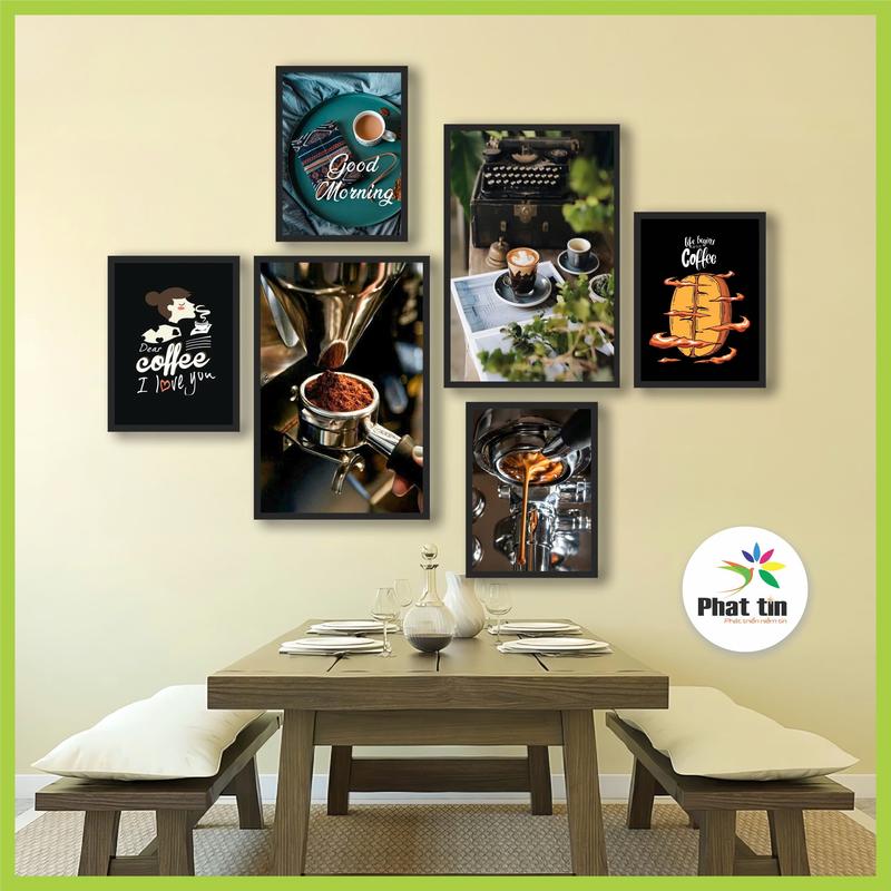 Set 6 tranh dán tường trang trí quán cà phê, trà sữa, mì cay, tranh formex, decor đẹp, tiện, không khoan tường, có sẵn keo