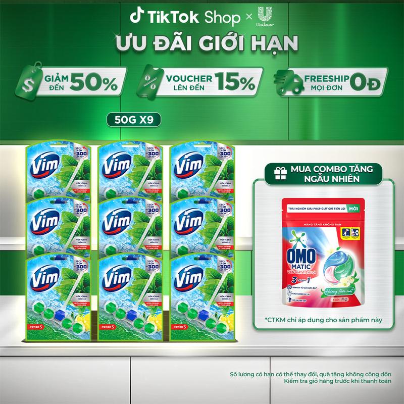 Combo 9 Viên Treo Vệ Sinh Bồn Cầu Vim Power 5 Hỗ Trợ Sạch Thơm (50gx9) [1]